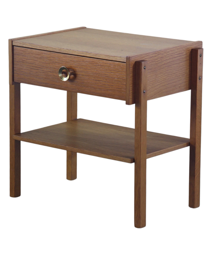 Scandinavian_Oak_Bedside_Table_with_Brass-Tone_Handle_and_Tapered_Legs,_1970s