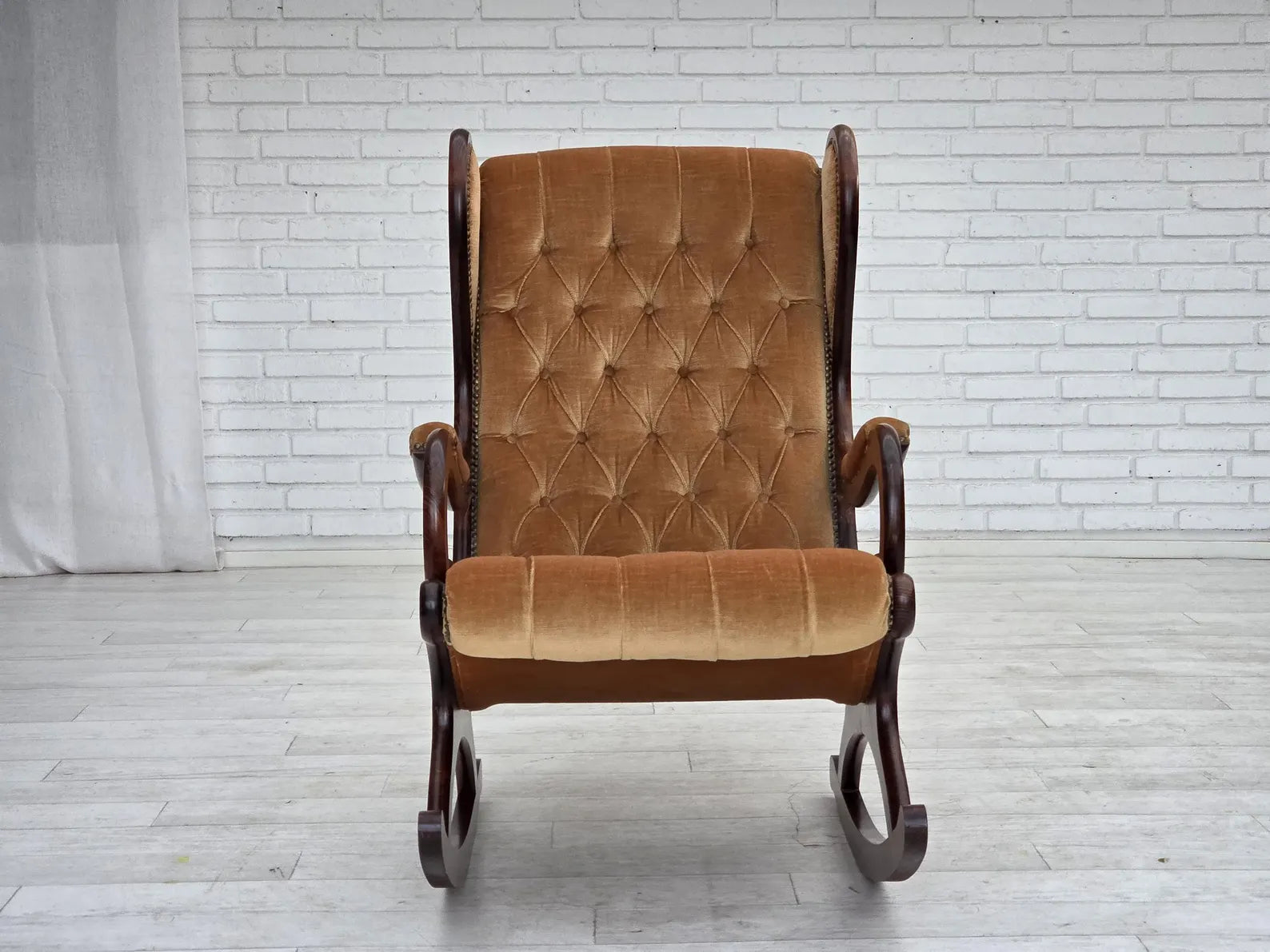 Scandinavian_Rocking_Chair,_Dark_Beech_Wood_&_Velour_1960s_Denmark