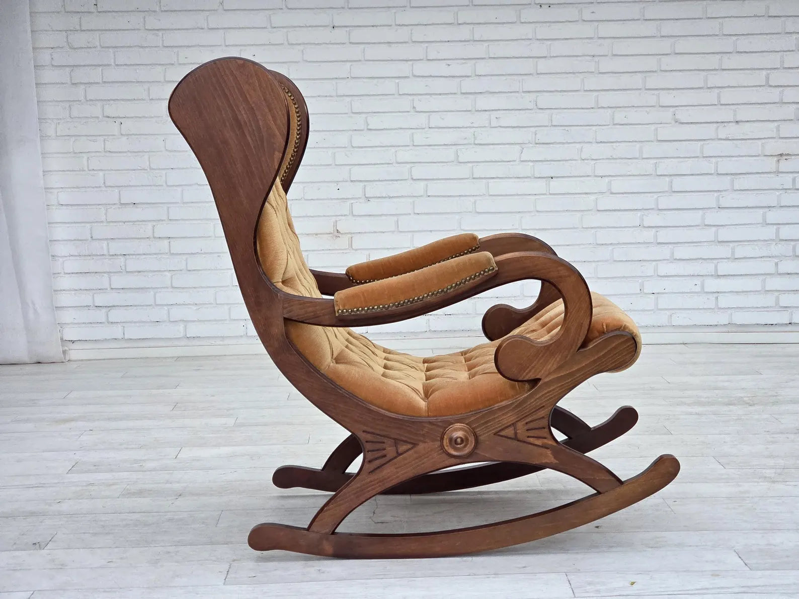 Scandinavian_Rocking_Chair,_Dark_Beech_Wood_&_Velour_1960s_Denmark