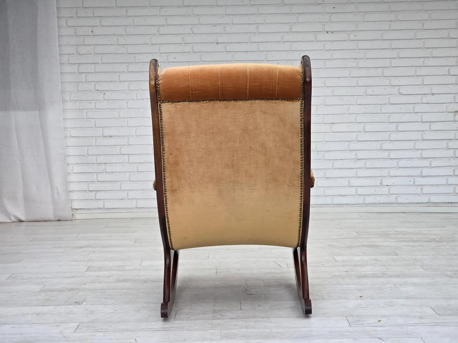 Scandinavian_Rocking_Chair,_Dark_Beech_Wood_&_Velour_1960s_Denmark