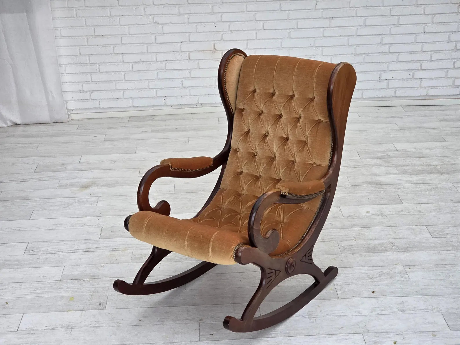 Scandinavian_Rocking_Chair,_Dark_Beech_Wood_&_Velour_1960s_Denmark