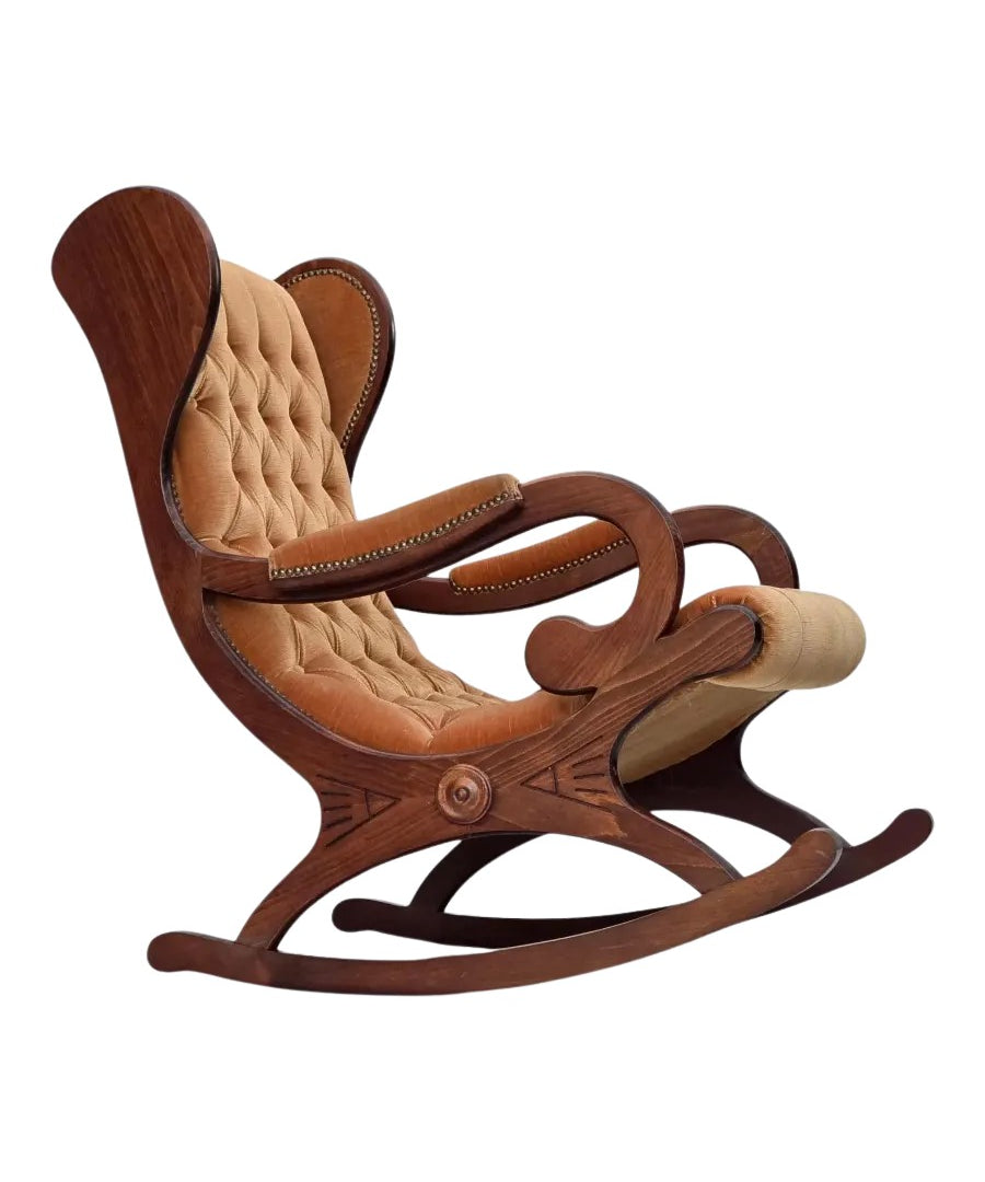 Scandinavian_Rocking_Chair,_Dark_Beech_Wood_&_Velour_1960s_Denmark
