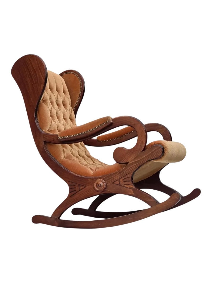 Scandinavian_Rocking_Chair,_Dark_Beech_Wood_&_Velour_1960s_Denmark