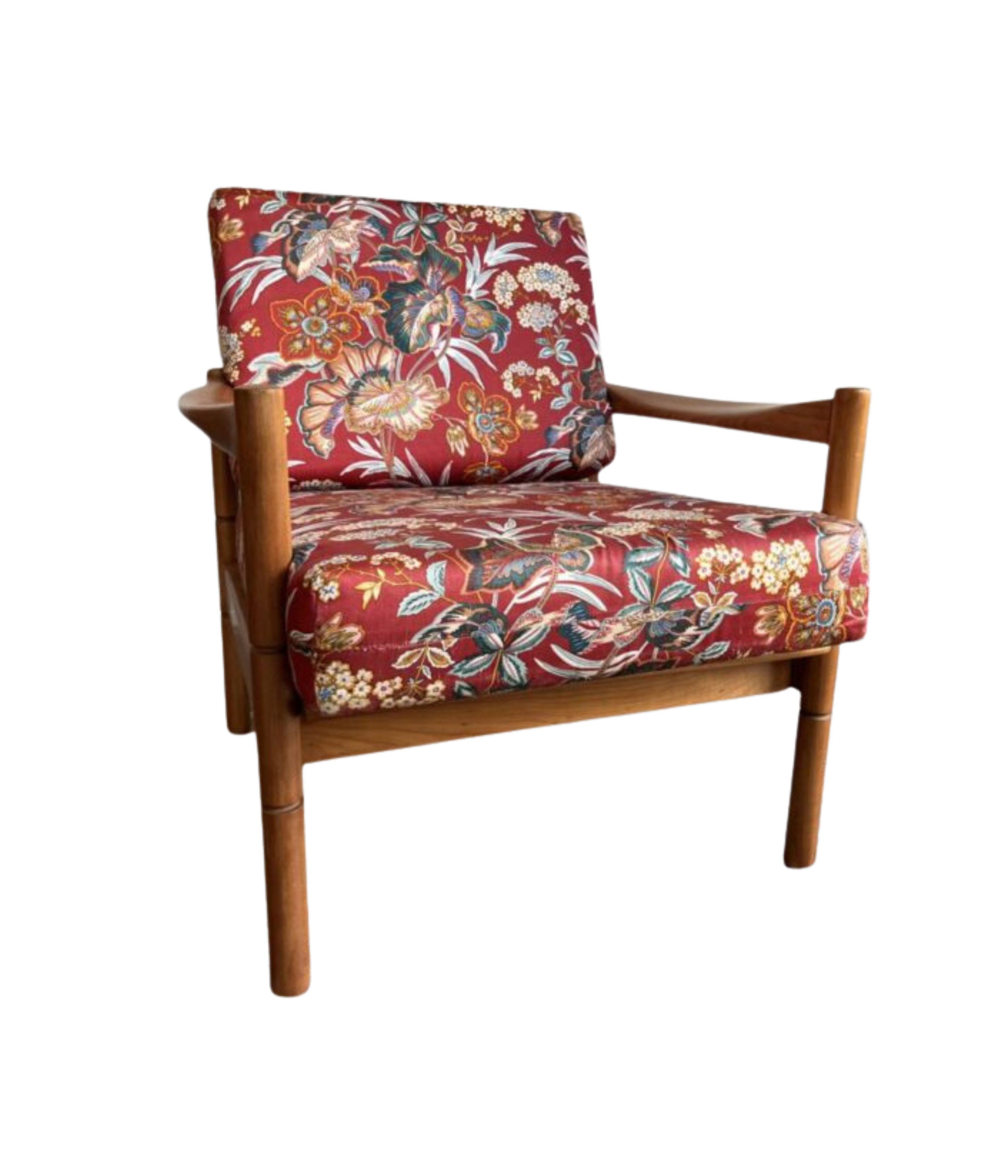 Scandinavian_Teak_Armchair_with_Floral_Silk_Cushions,_1960s–1970s
