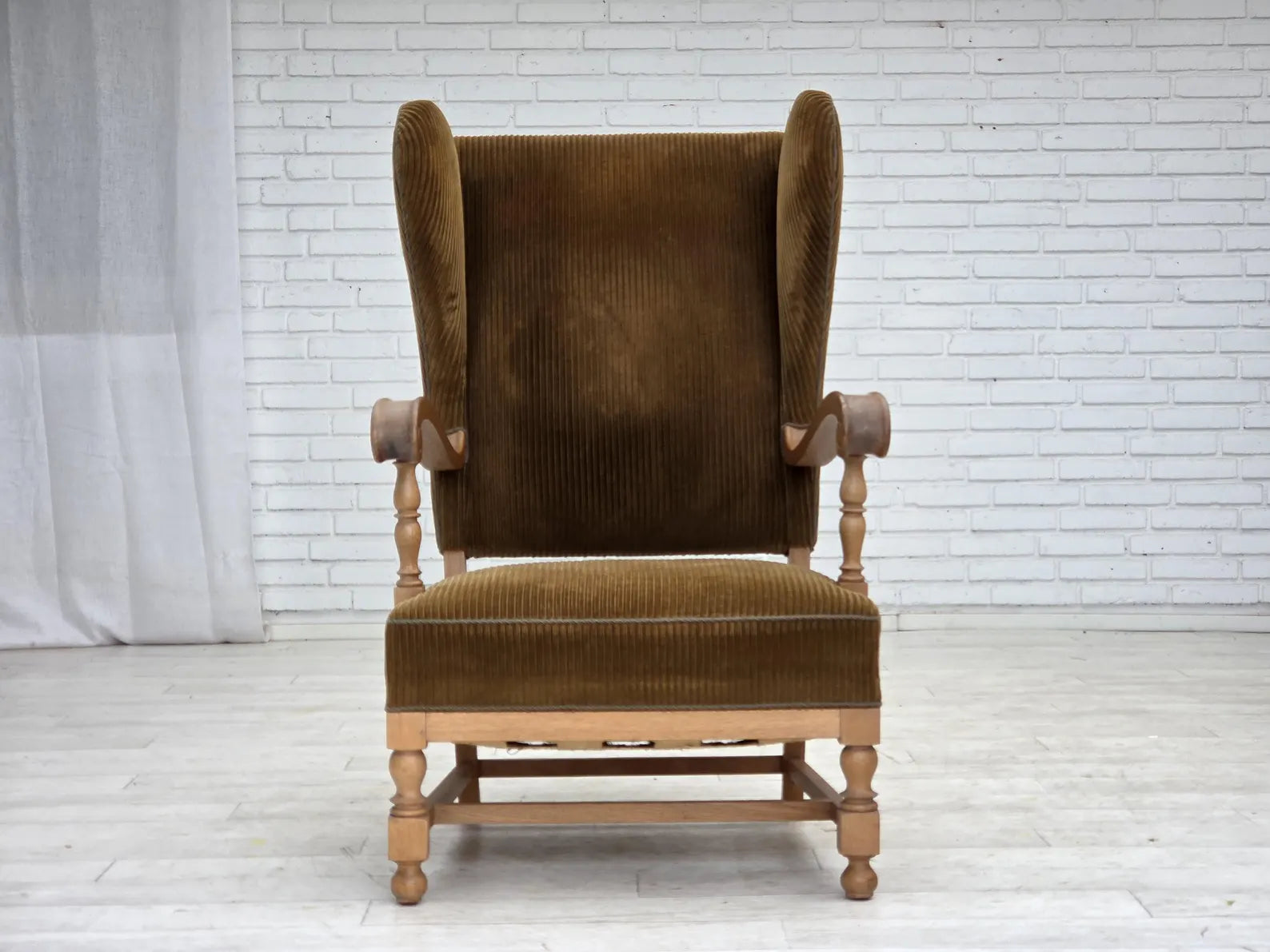 Scandinavian_Wingback_Armchair,_Corduroy_Upholstery_&_Oak,_1970s_Denmark