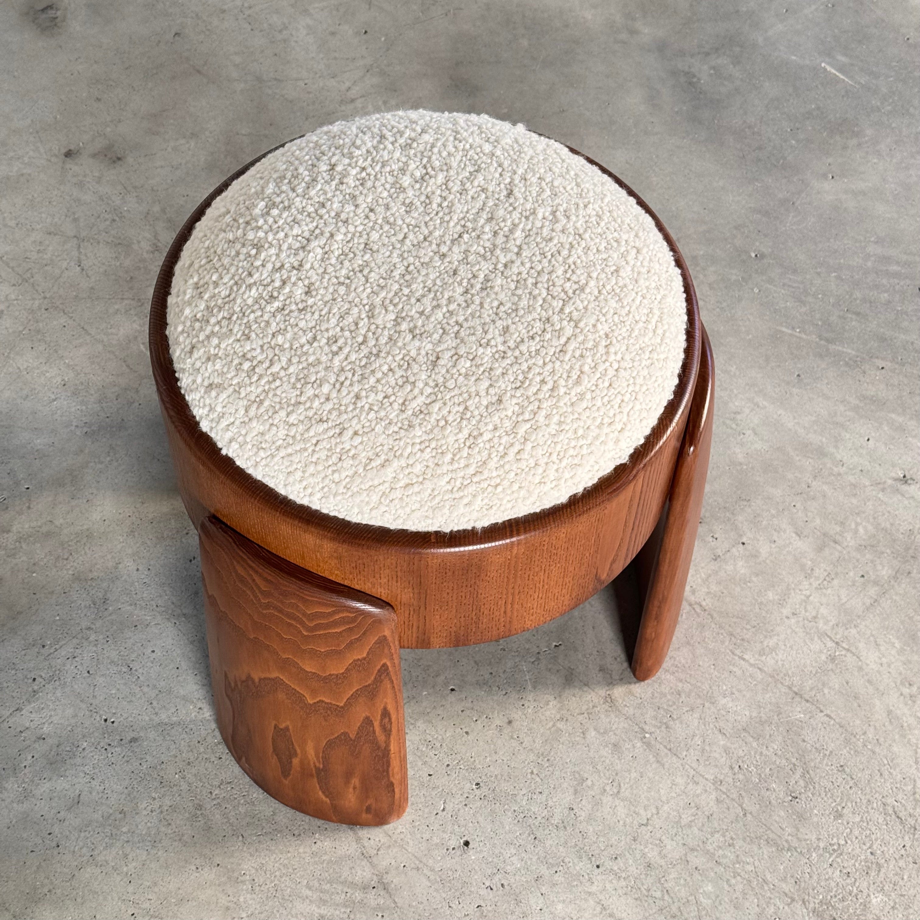 Sculptural_Ash_Wood_Stool_with_Dedar_Milano_Bouclé_Ivory_by_FORME