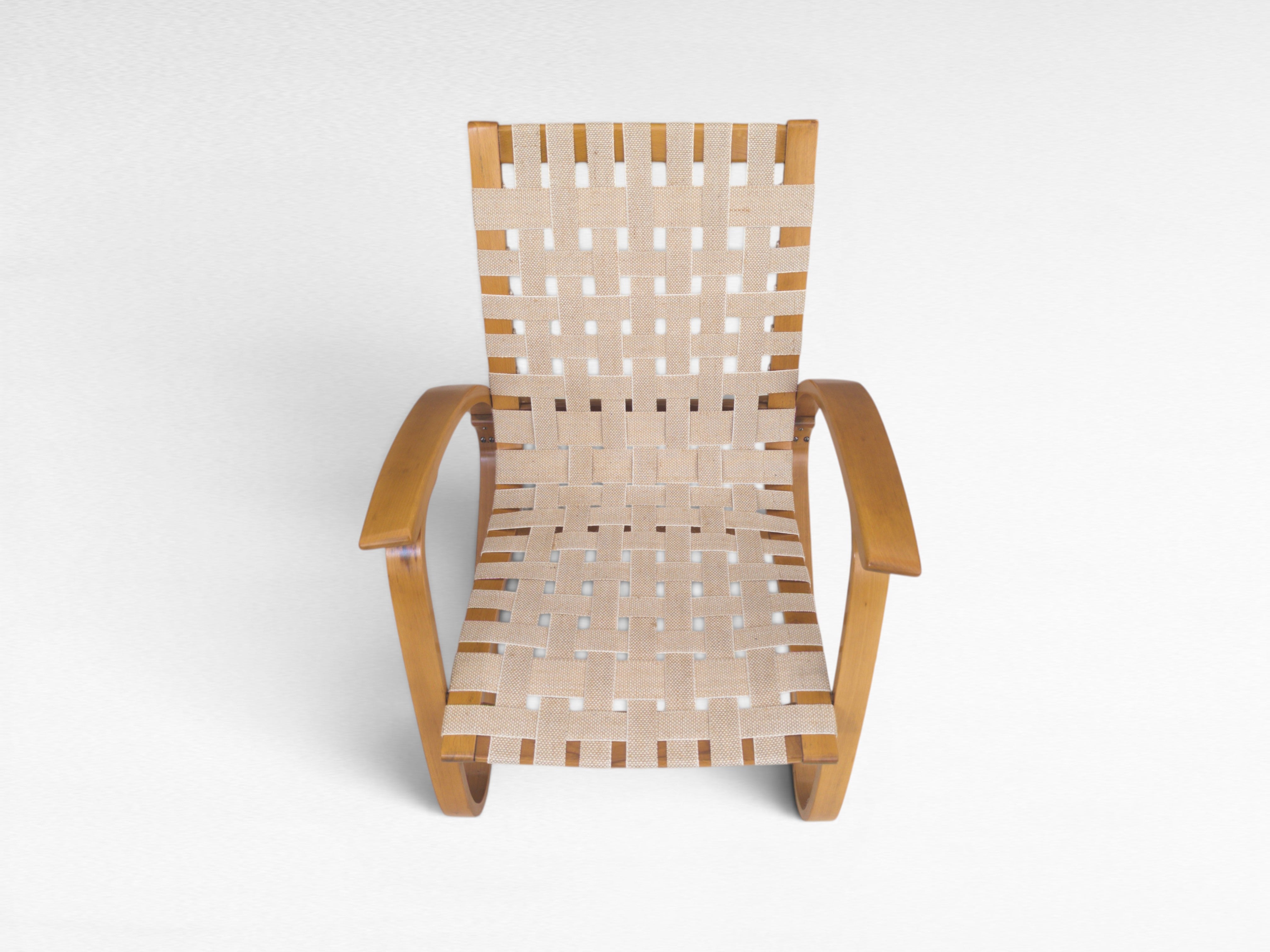 Functionalist_Bentwood_Lounge_Chair_by_Jan_Vaněk_with_Ivory_Woven_Straps,_Czechoslovakia,_1930s