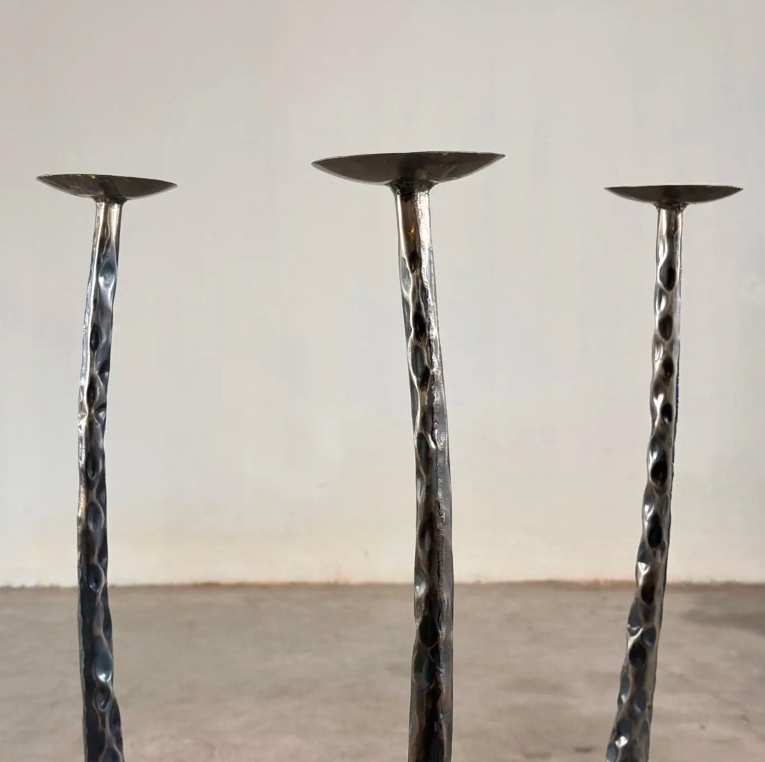 Set_of_3_Sculptural_Burnished_Metal_Floor_Candle_Holders,_Italy,_1980s