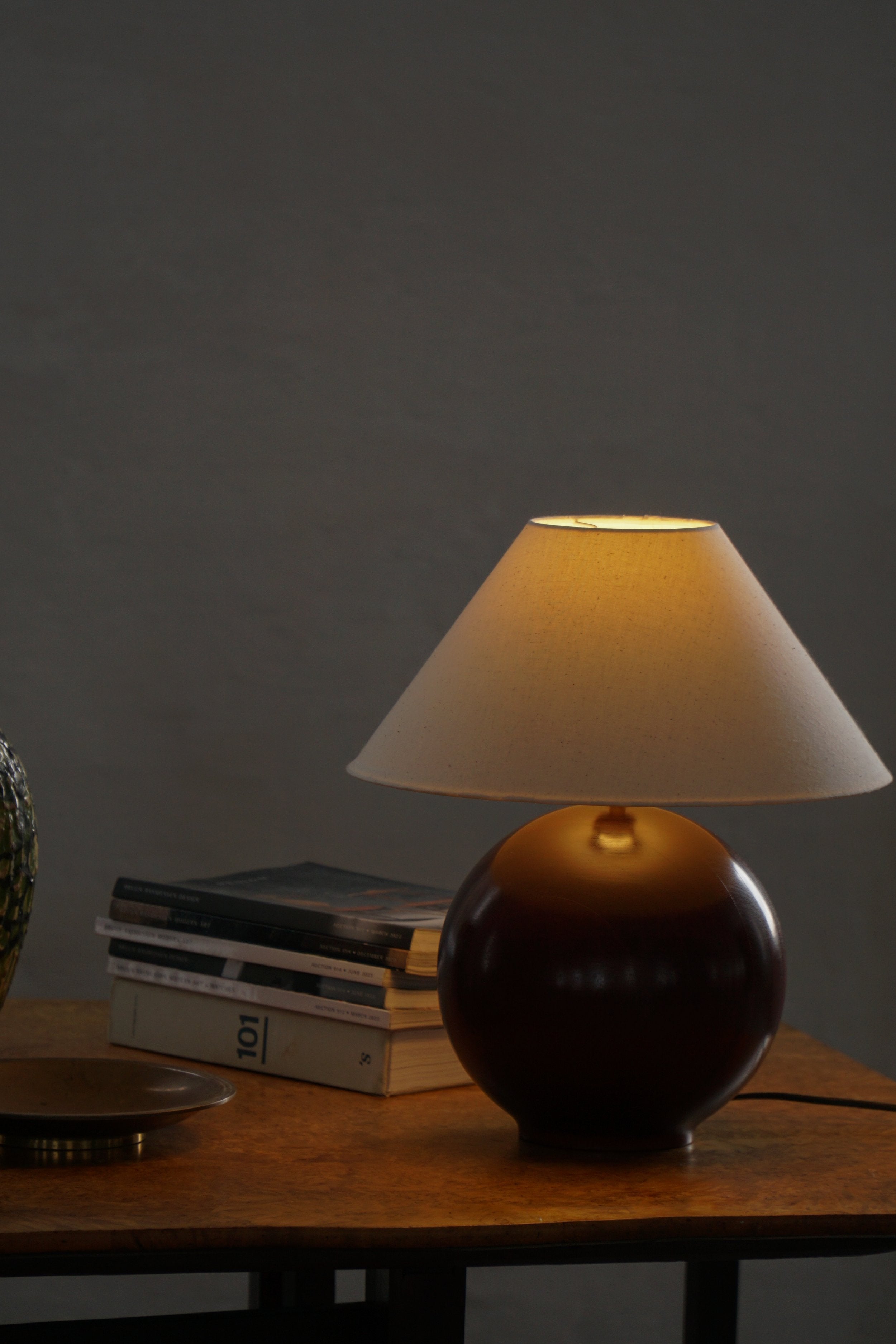 Sculptural_Dark_Wood_Sphere_Table_Lamp,_1980