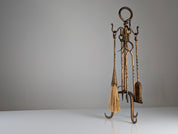 1960s_Hand-Forged_Wrought_Iron_Fireplace_Tool_Set_with_Gilt_Finish