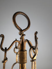1960s_Hand-Forged_Wrought_Iron_Fireplace_Tool_Set_with_Gilt_Finish