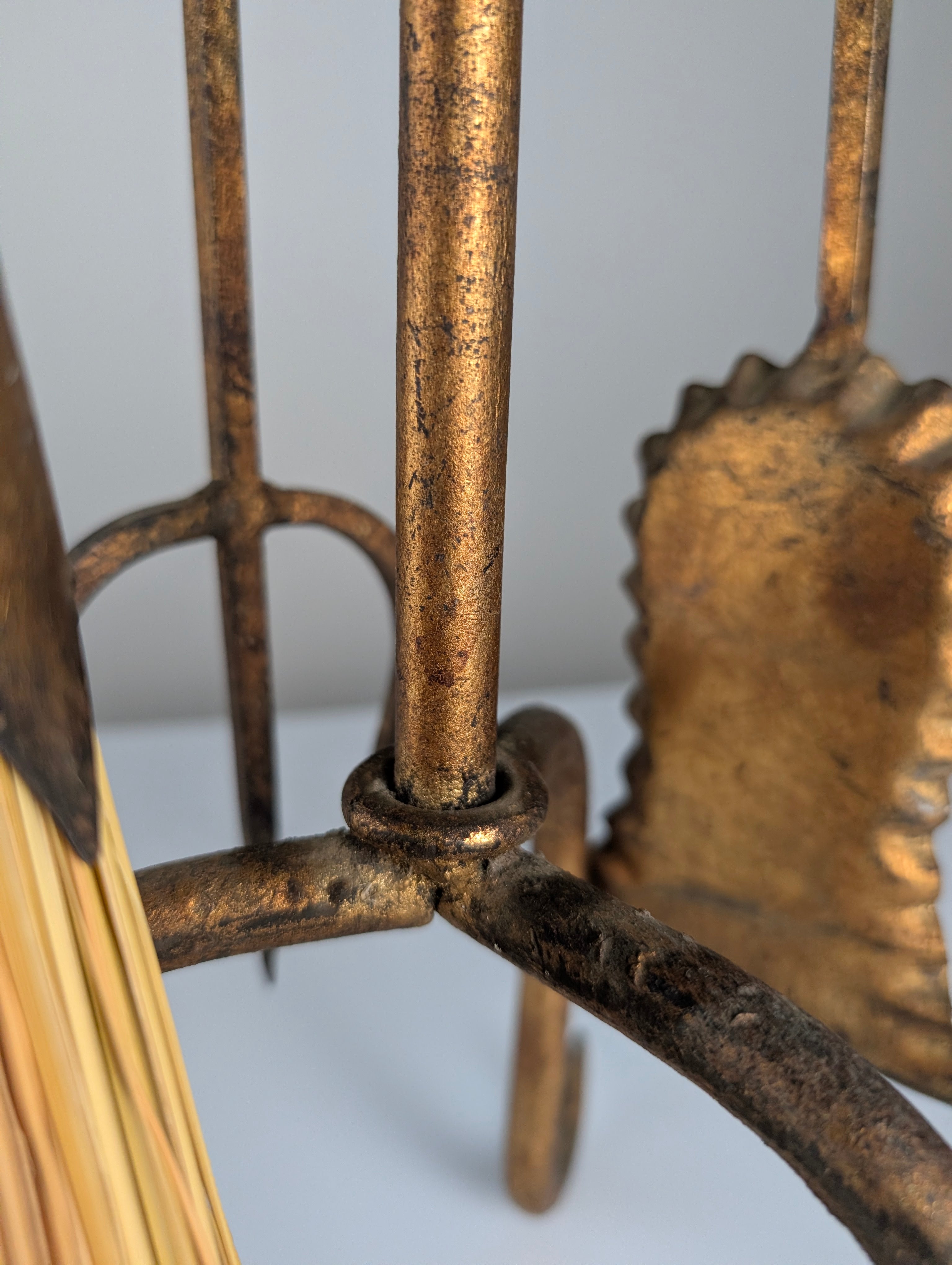 1960s_Hand-Forged_Wrought_Iron_Fireplace_Tool_Set_with_Gilt_Finish