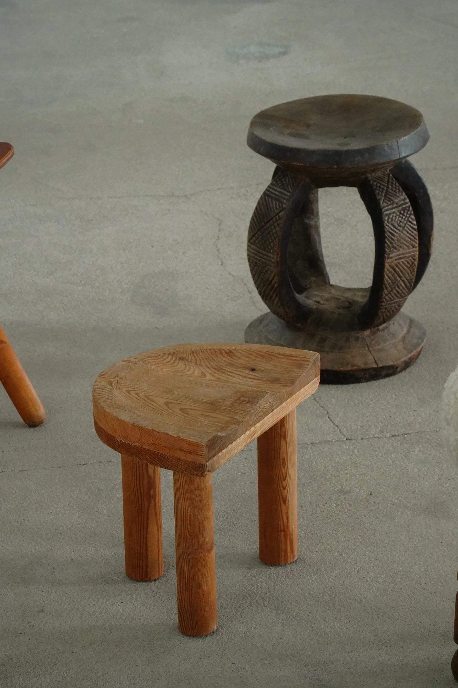 Sculptural_Swedish_Folk_Art_Pine_Stool,_Mid_Century,_1950s