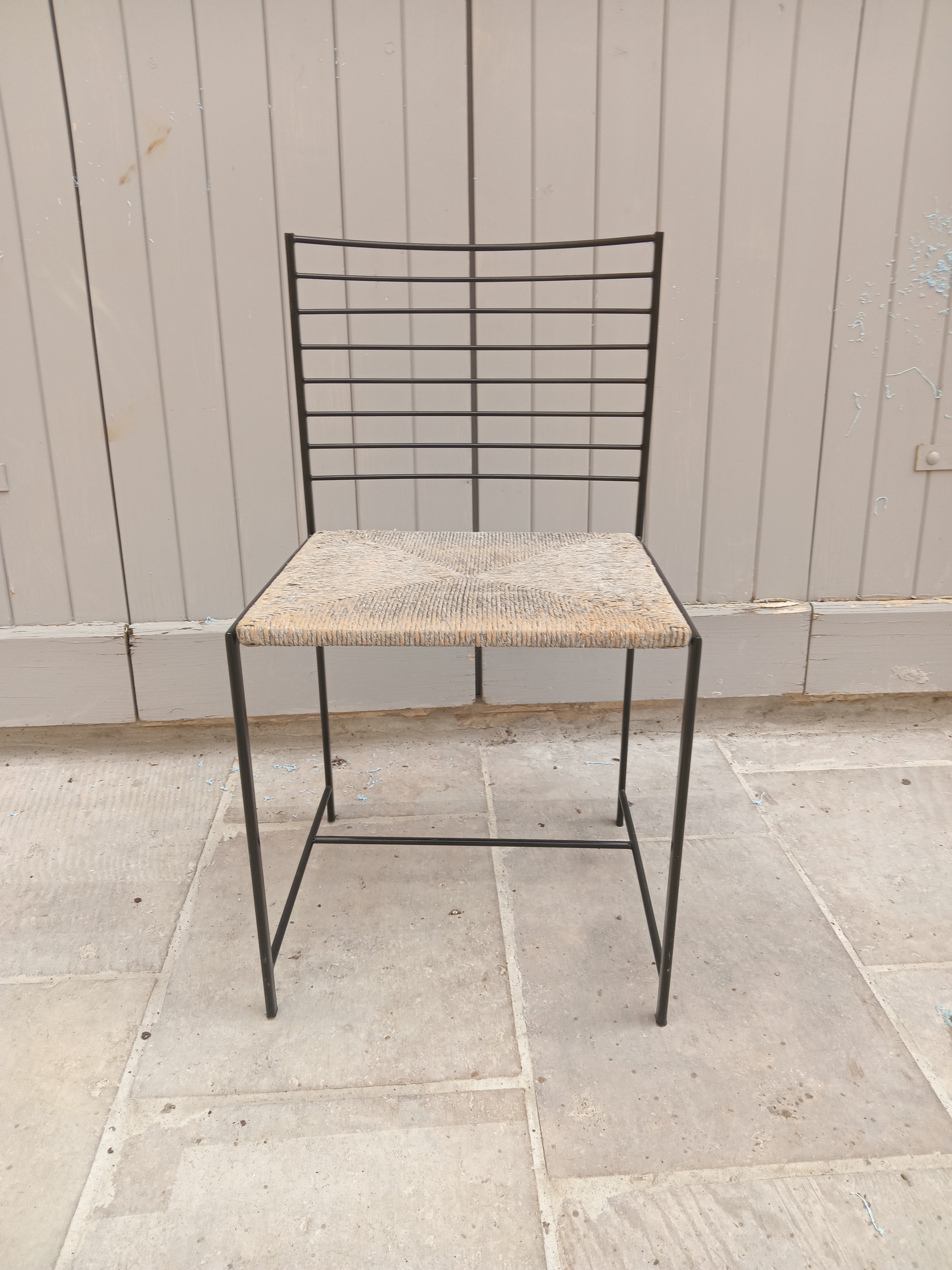 Set_of_4_Alice_Dining_Chairs_by_Giorgio_Cattelan_for_Cidue,_Metal_Frames_and_Woven_Straw_Seats,_Italian_Design