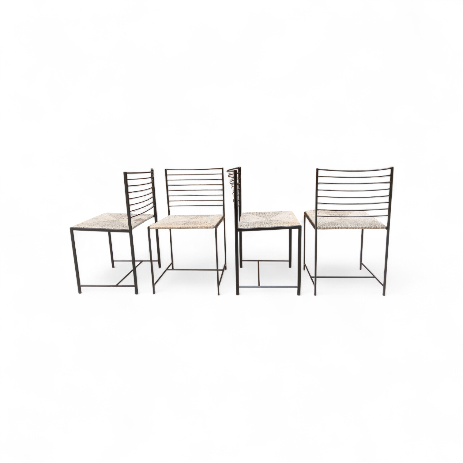 Set_of_4_Alice_Dining_Chairs_by_Giorgio_Cattelan_for_Cidue,_Metal_Frames_and_Woven_Straw_Seats,_Italian_Design