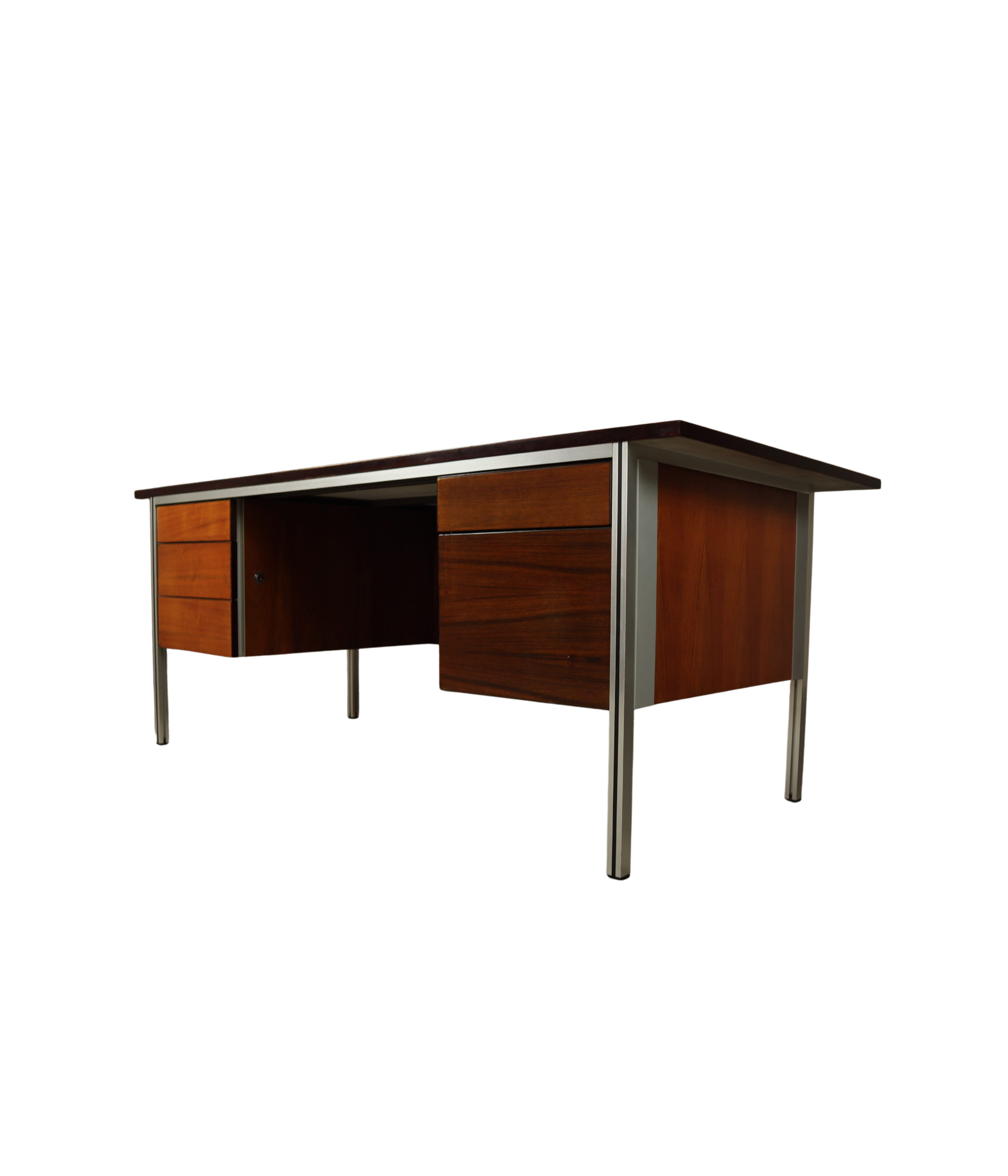 Selene_Executive_Desk_by_ORA_Acciaio,_Wood_Veneer_and_Metal,_Italy,_1970s