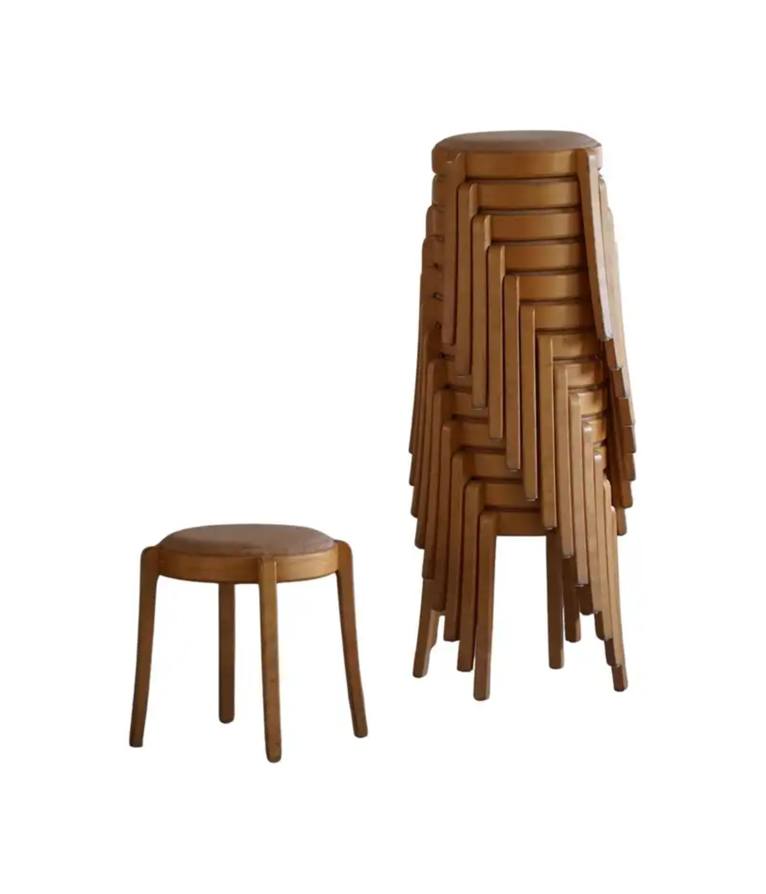 Set_of_14_Stackable_Stools_in_Birch_&_Hessian_in_Swedish_Modern,_1980s