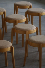Set_of_14_Stackable_Stools_in_Birch_&_Hessian_in_Swedish_Modern,_1980s