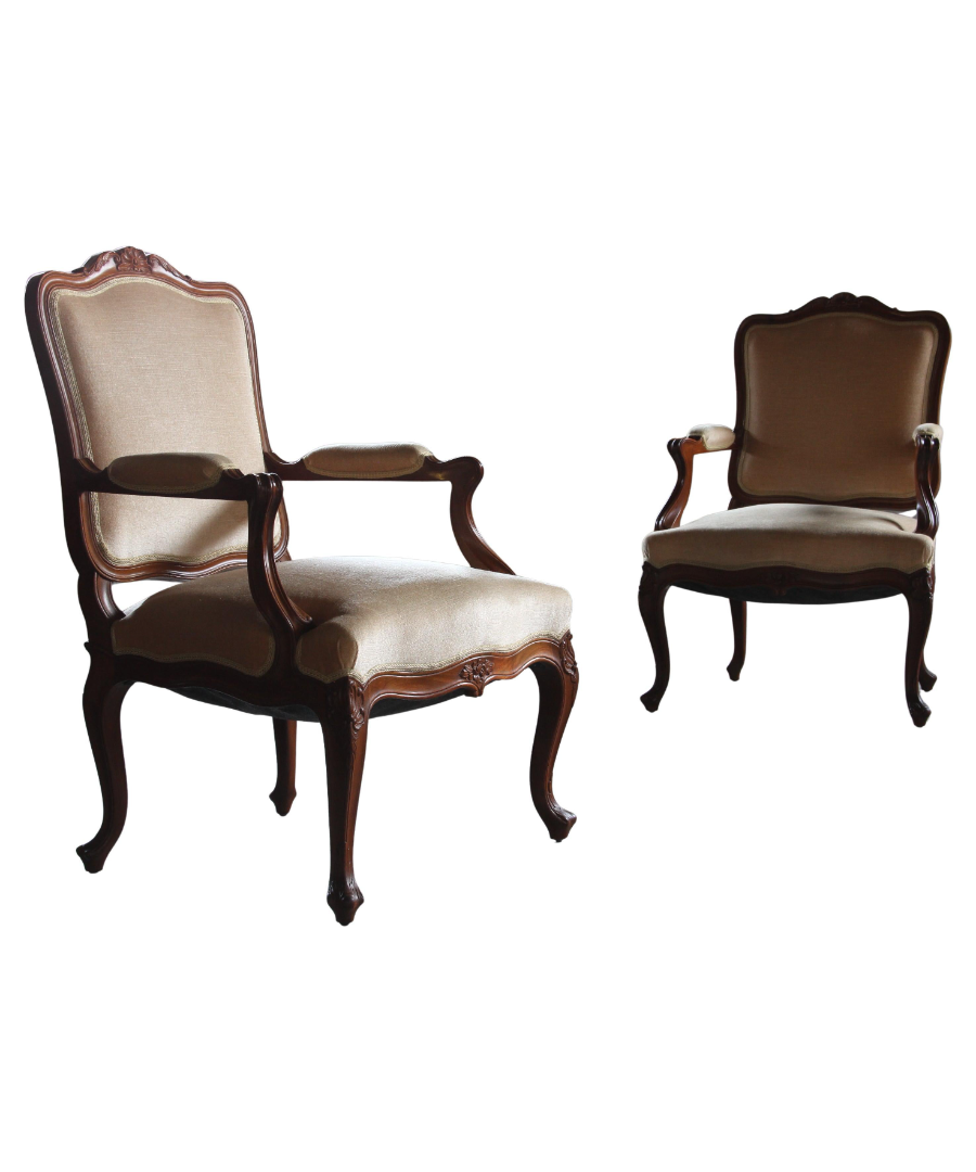 Set_of_2_Antique_Danish_Rococo_Revival_Lounge_Armchairs_with_Carved_Walnut-Style_Frames_and_Velvet_Upholstery,_19th_Century
