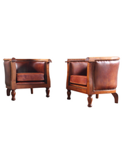Set_of_2_Antique_Leather_Club_Armchairs_with_Curved_Armrests,_Art_Deco_Style,_Early_20th_Century