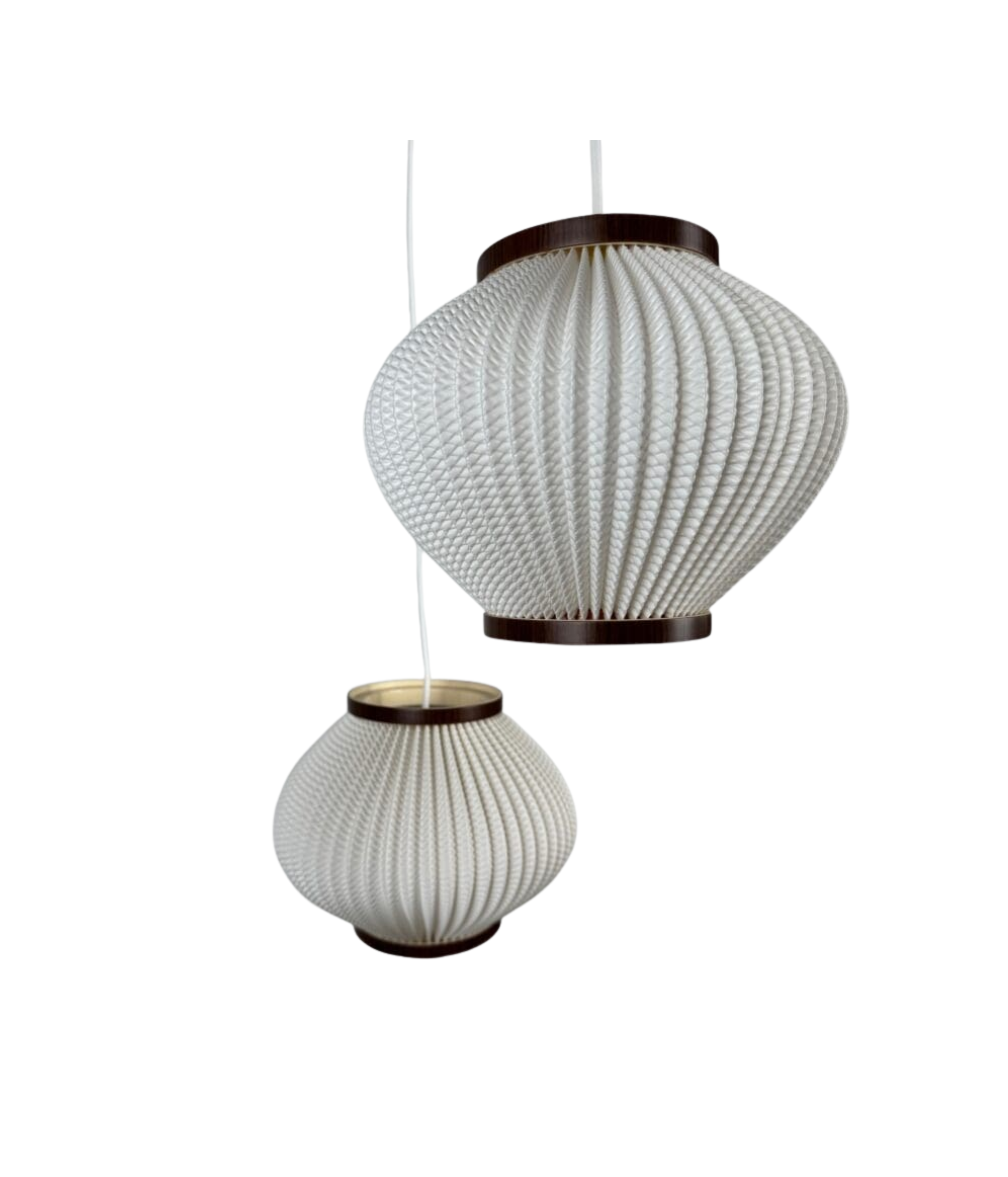 Set_of_2._Ballet_Pendant_Lamps_by_Lars_Schiøler_for_P.J._Høyrup_A/S,_Brown_and_White_PVC,_Denmark,_1970s
