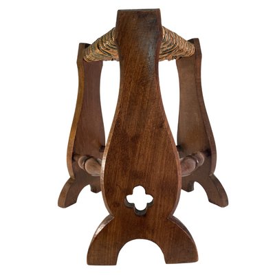 Set_of_2_Brutalist_Neo_Gothic_Rush_Oak_Tripod_Stools,_1960s,_France