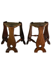 Set_of_2_Brutalist_Neo_Gothic_Rush_Oak_Tripod_Stools,_1960s,_France