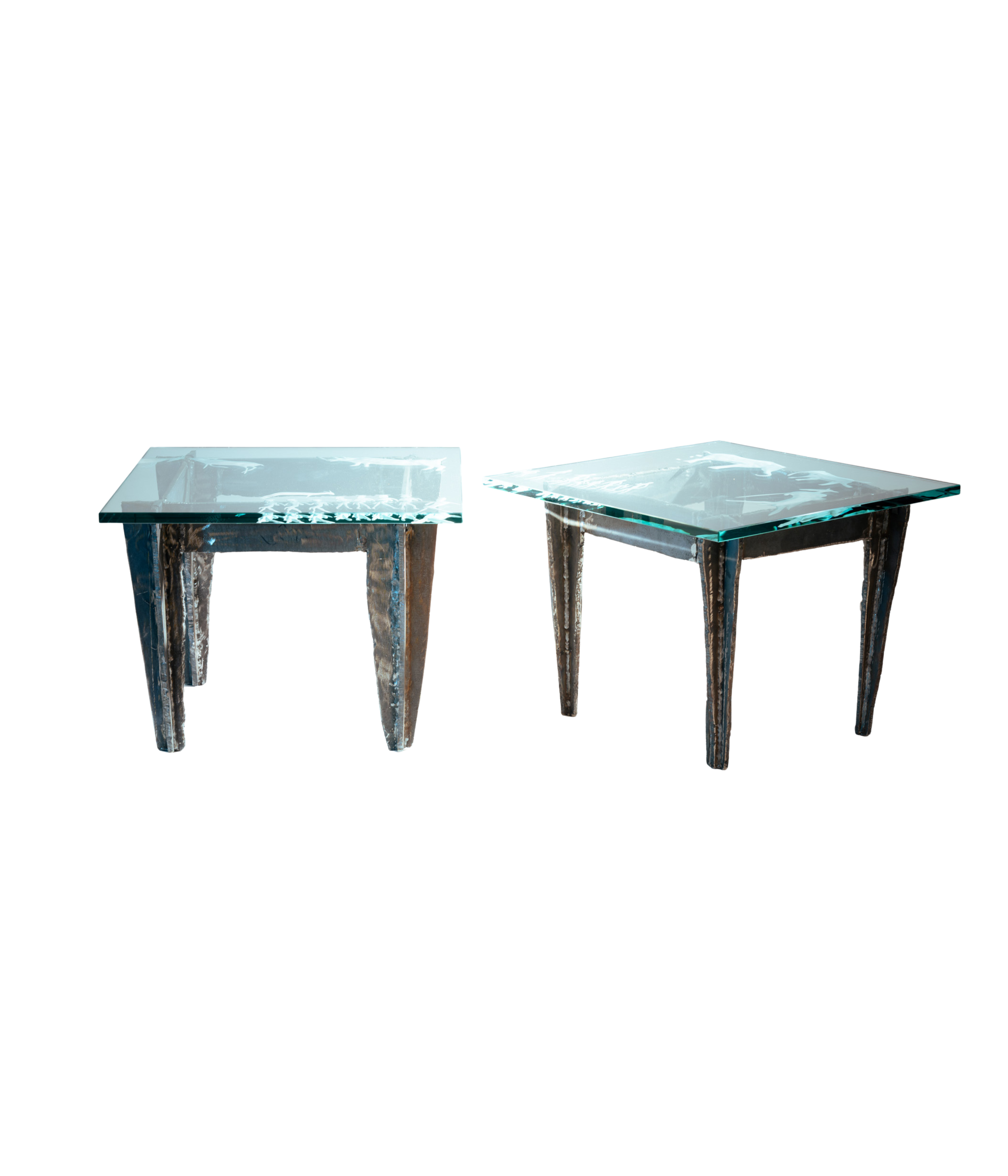 Set_of_2_Brutalist_Steel_Side_Tables_with_Etched_Glass_Safari_Motifs,_Unique_Art_Tables,_1970s