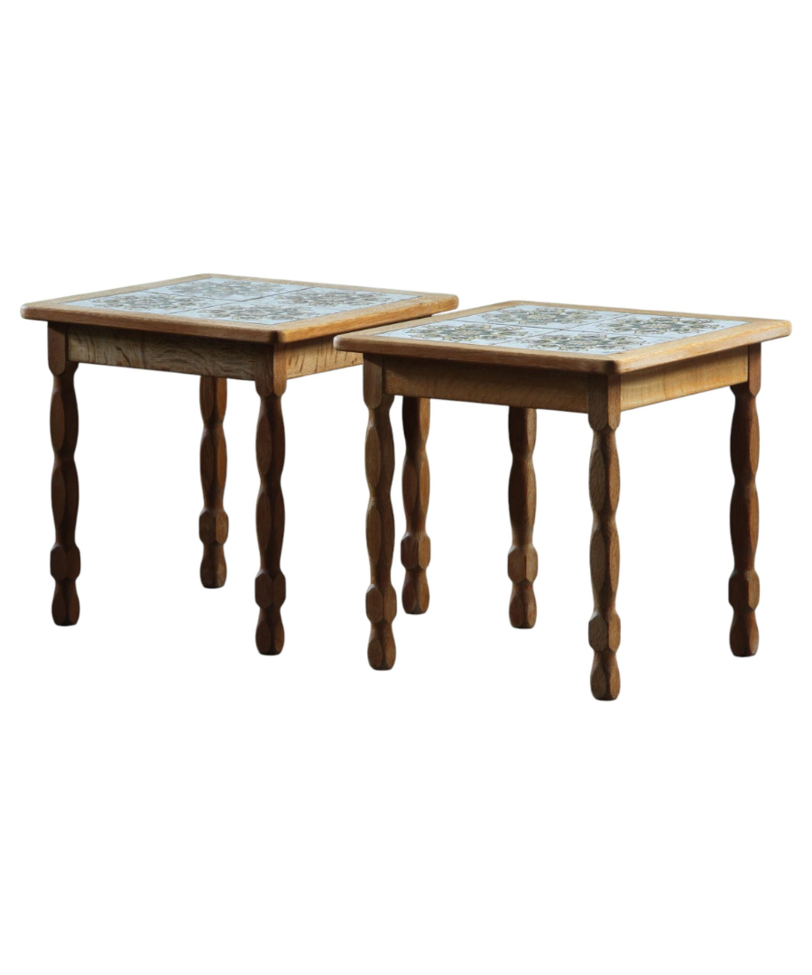 Set_of_2_Danish_Brutalist_Oak_Side_Tables_with_Floral_Ceramic_Tiles_in_the_Style_of_Henning_Kjærnulf,_1970s