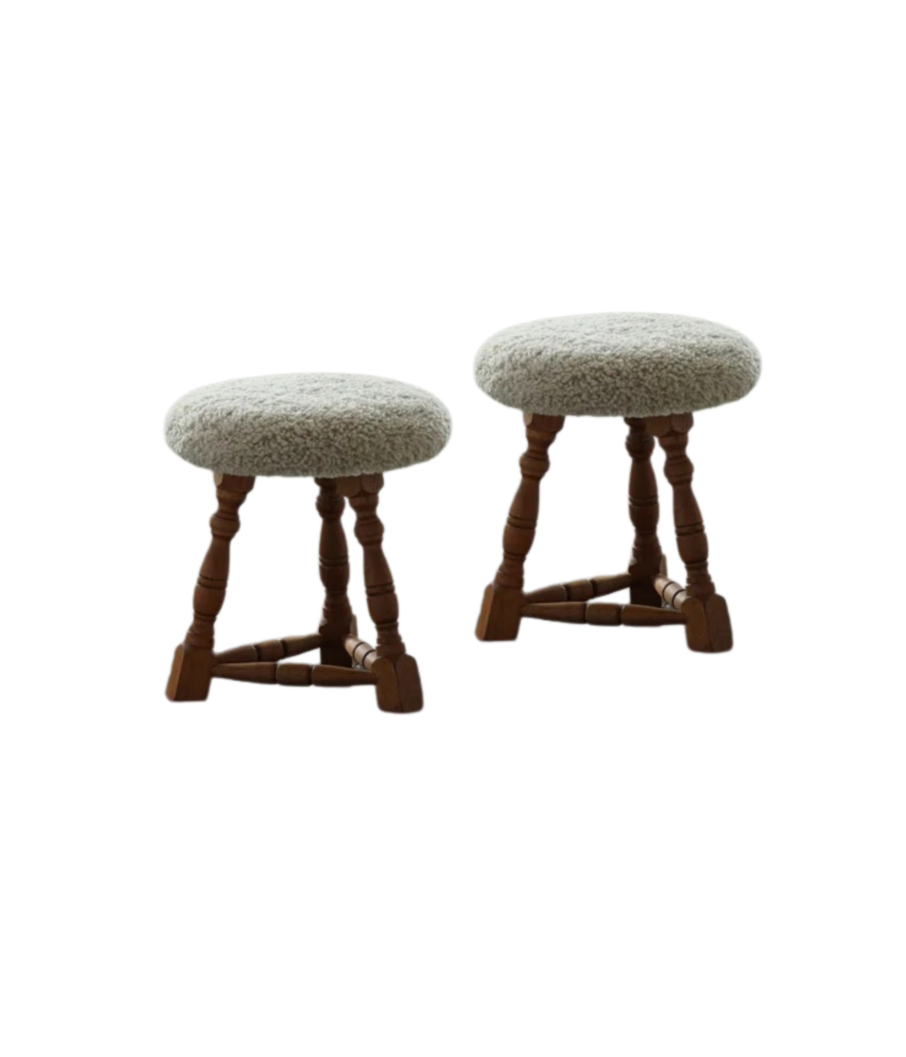 Set_of_2_Danish_Oak_Tripod_Stools_with_Shearling_Seats,_1950s