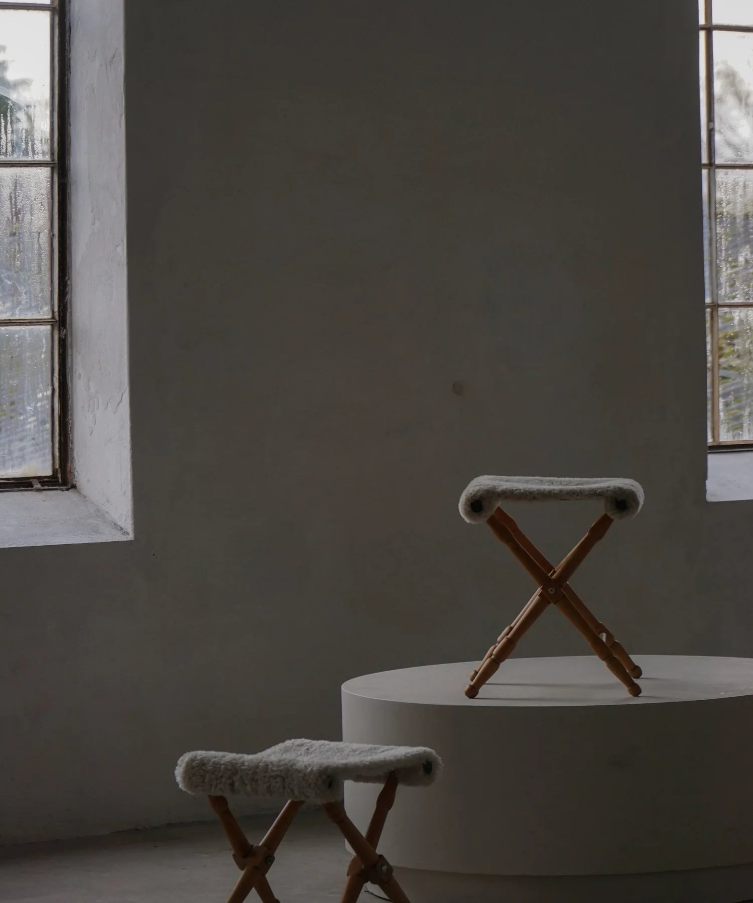 Set_of_2_Folding_Stools_with_Sheepskin_Upholstery,_Scandinavian_Rustic_Design