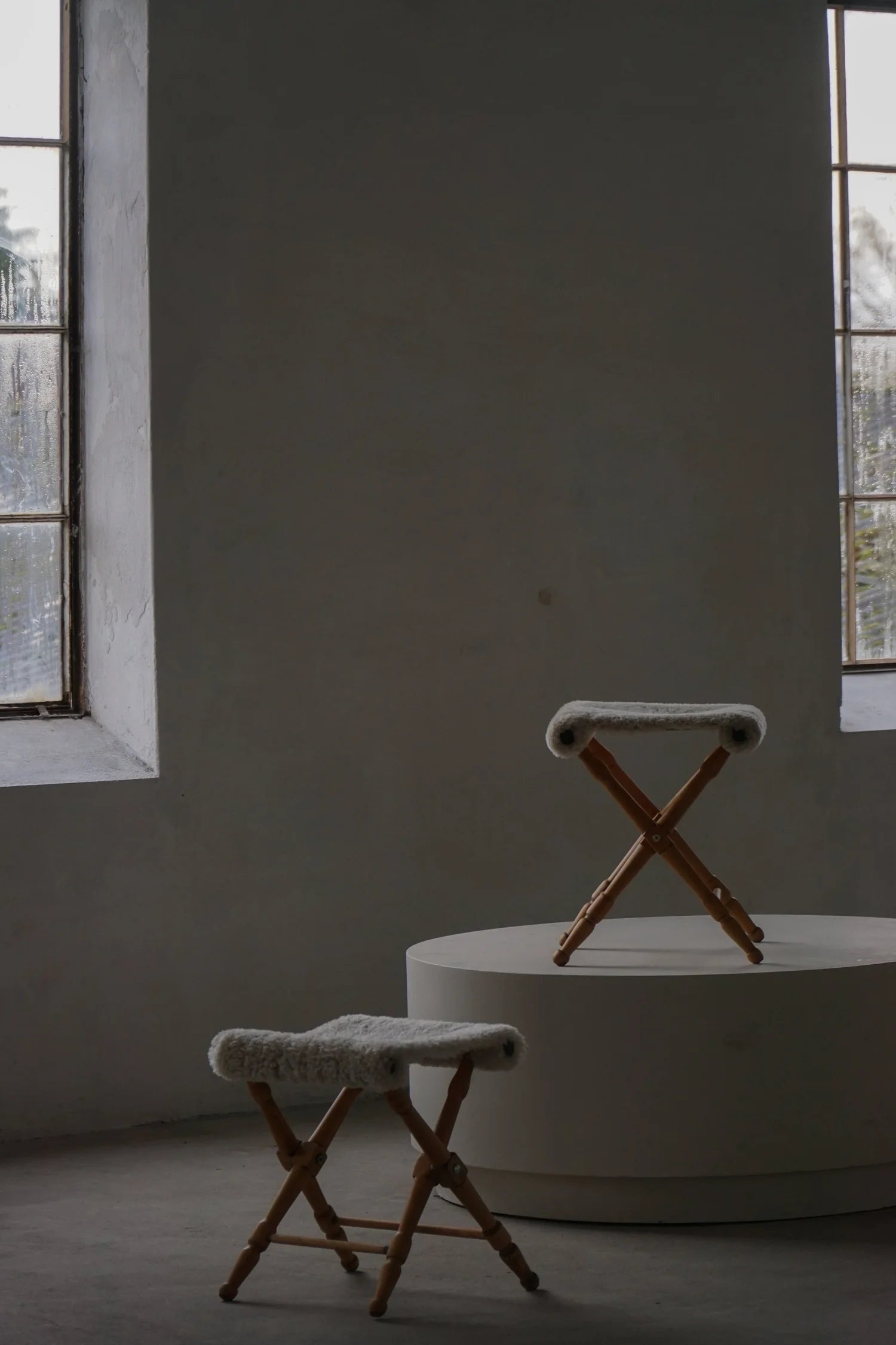 Set_of_2_Folding_Stools_with_Sheepskin_Upholstery,_Scandinavian_Rustic_Design