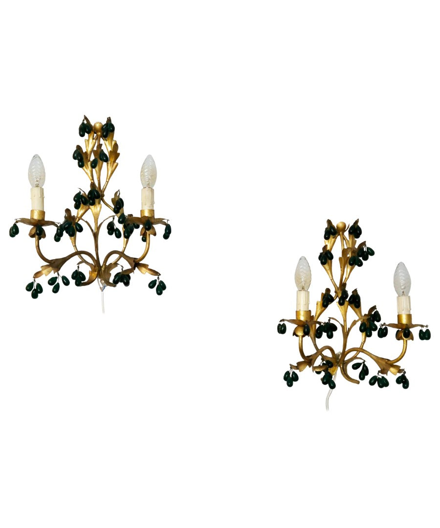 Set_of_2_Gilt_Metal_Wall_Lights_with_Green_Glass_Drops_by_Unknown_Maker,_1890s,_Europe
