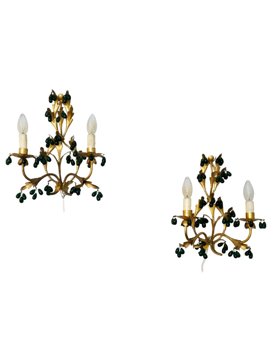 Set_of_2_Gilt_Metal_Wall_Lights_with_Green_Glass_Drops_by_Unknown_Maker,_1890s,_Europe