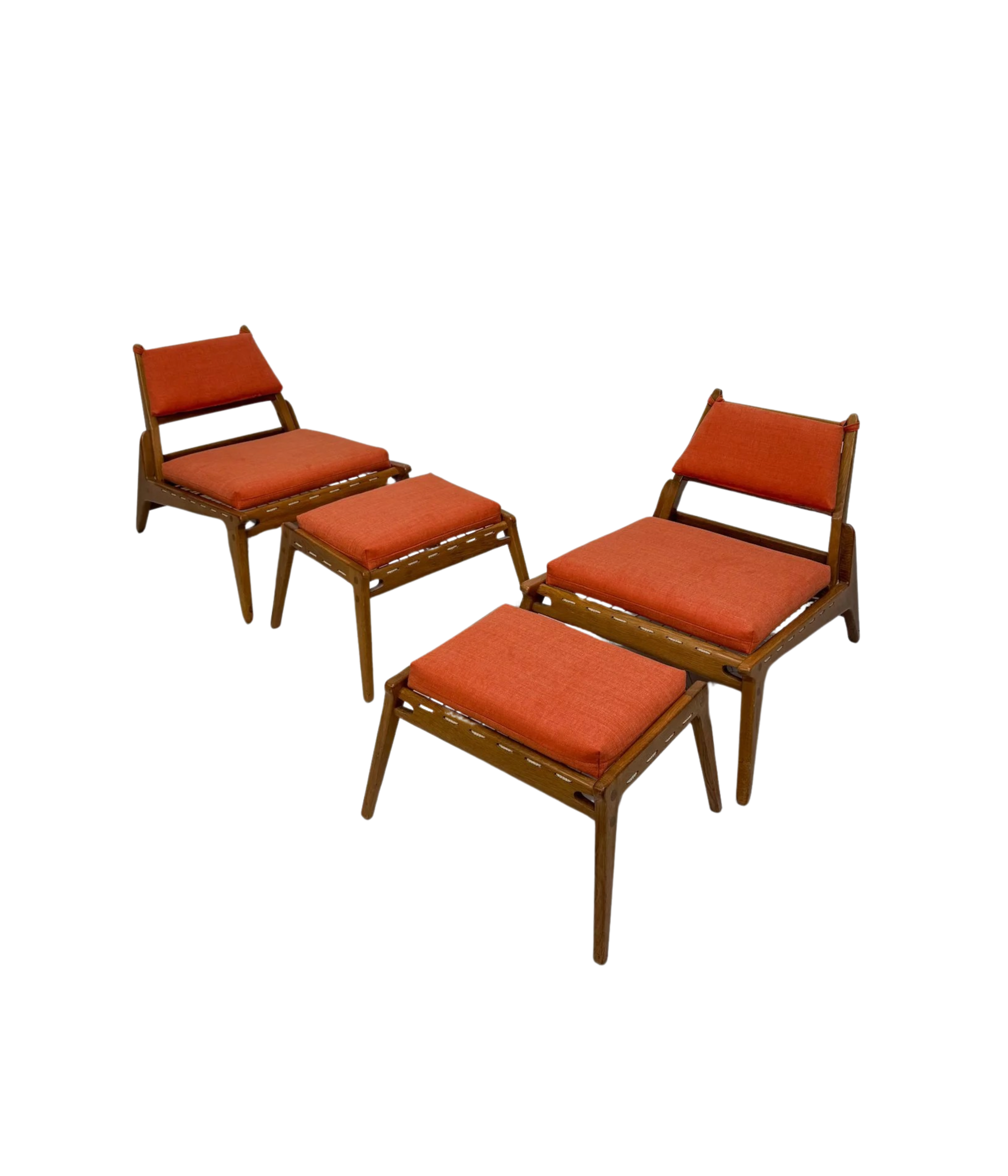 Set_of_2_Hunting_Lounge_Chairs_with_Ottomans_by_Heinz_Heger_for_PGH_Annaberg-Buchholz,_Oak_and_Orange_Fabric,_Mid-Century_Modern