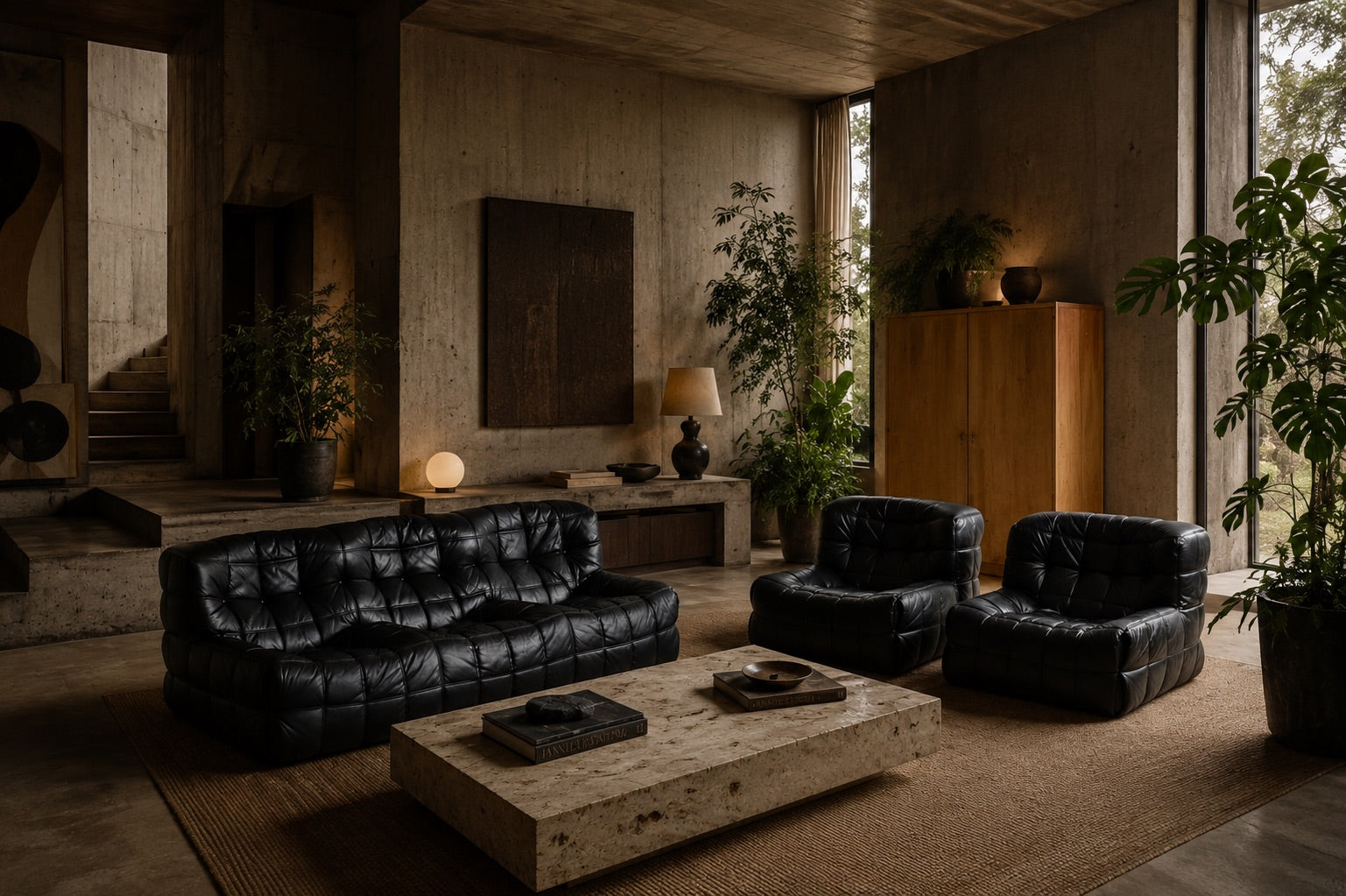 Set_of_2_Kashima_Lounge_Chairs_by_Michel_Ducaroy_for_Ligne_Roset,_Black_Leather,_1970s_French_Design