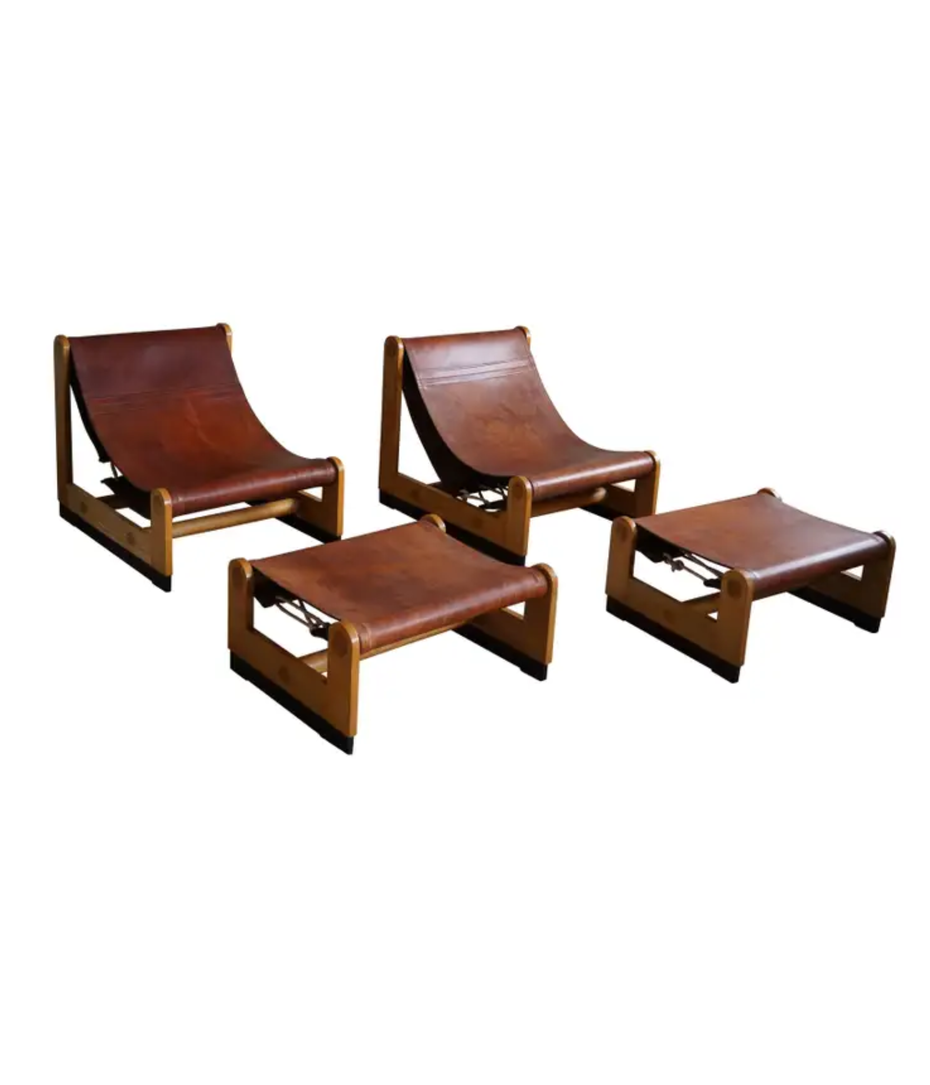 Set_of_2_Lounge_Chairs_and_Ottmans_in_Leather_&_Elm_by_Francesco_Lucianetti,_Italian_Modern,_1960s