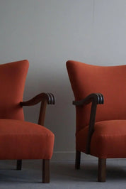 Set_of_2_Lounge_Chairs_in_Danish_Mid_Century,_Reupholstered_in_a_Rust_Red_Linen,_1960s