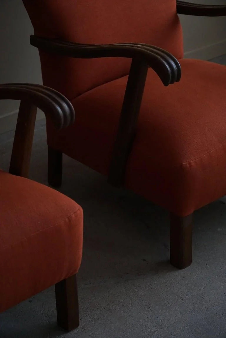Set_of_2_Lounge_Chairs_in_Danish_Mid_Century,_Reupholstered_in_a_Rust_Red_Linen,_1960s