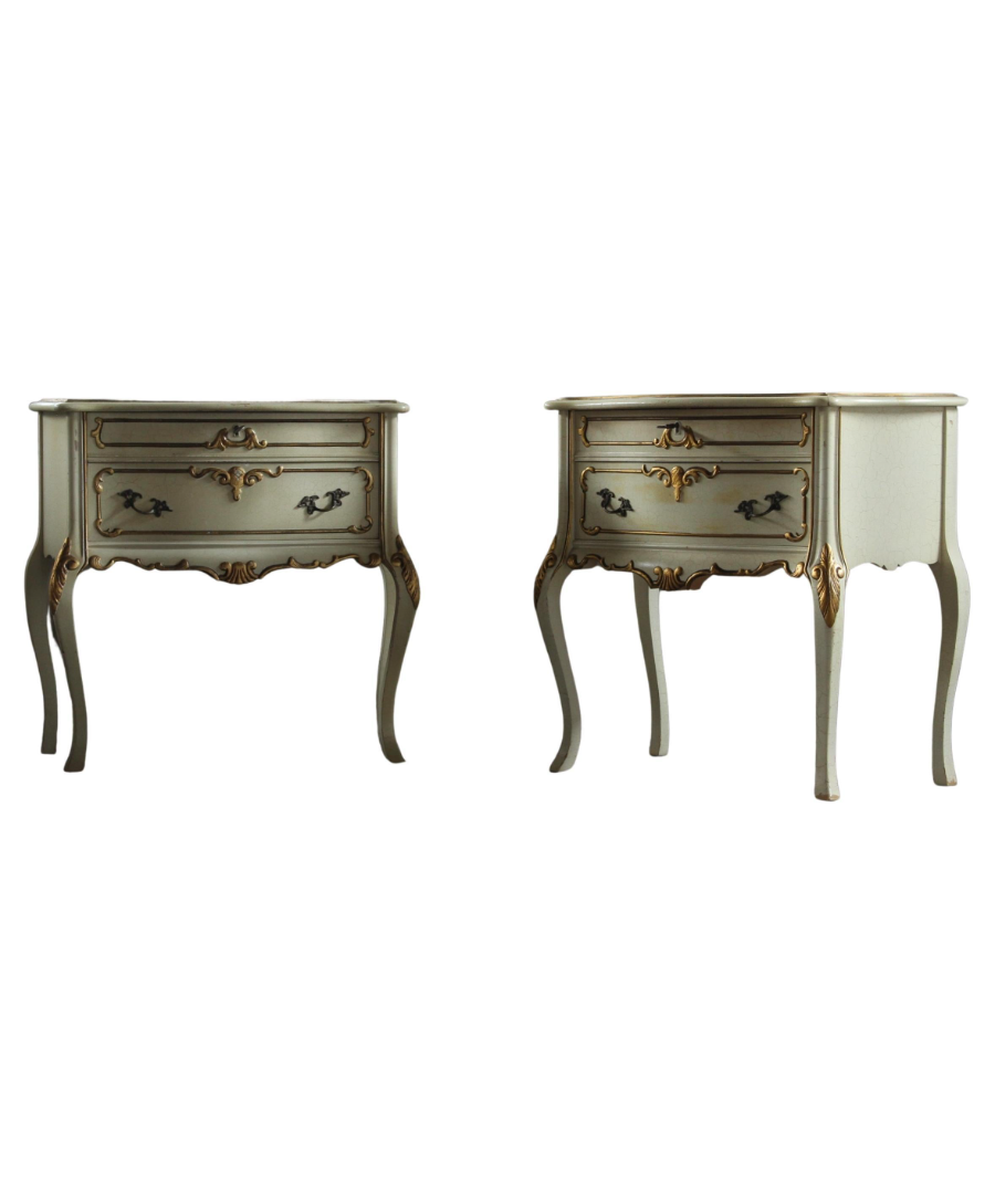 Set_of_2__Mid-Century_Solid_Pine_Bedside_Tables_with_Cabriole_Legs_and_Gold_Details,_Louis_XV_Style