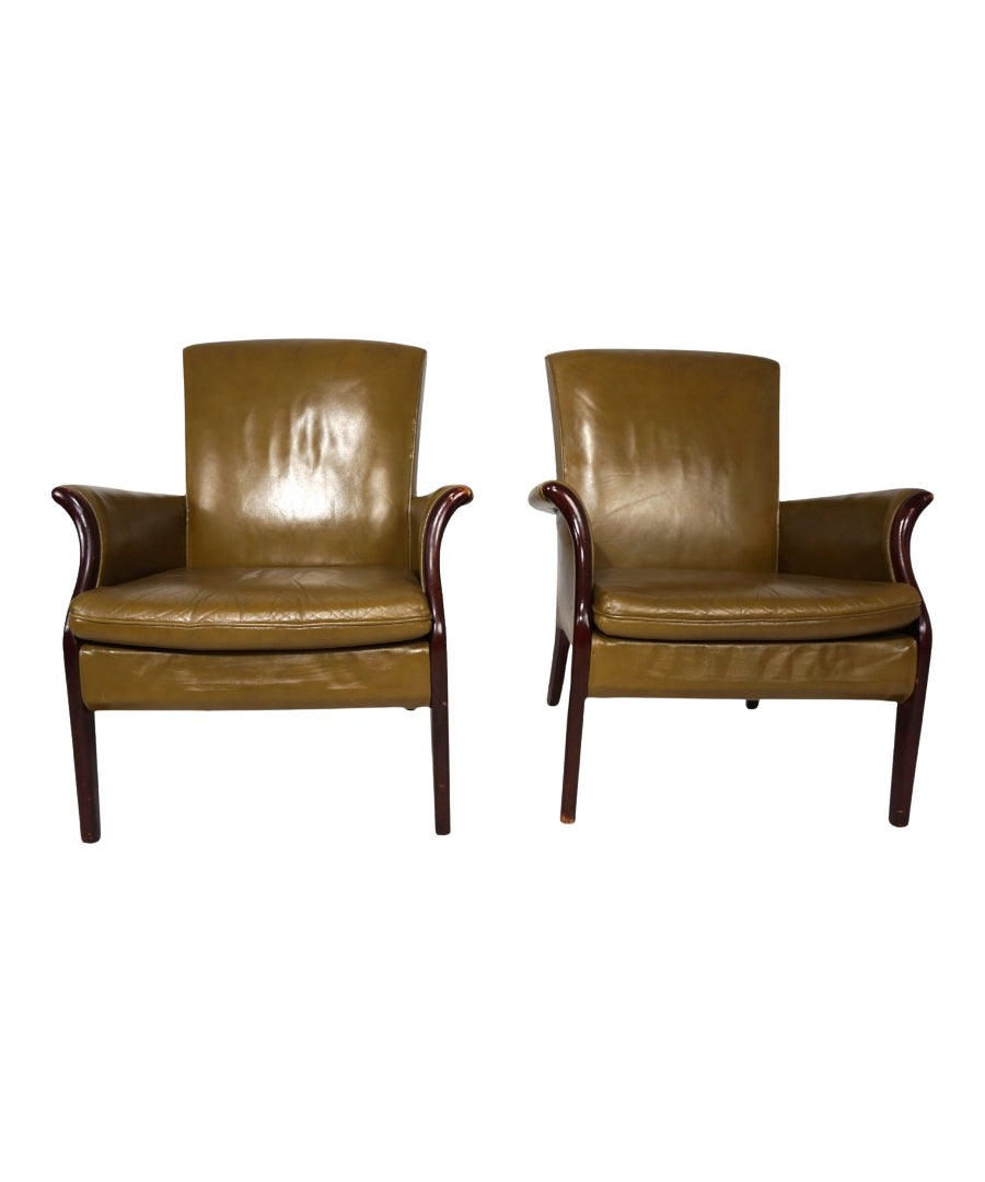 Set_of_2_moss_green_Froxfield_leather_armchairs_by_Parker_Knoll,_1960