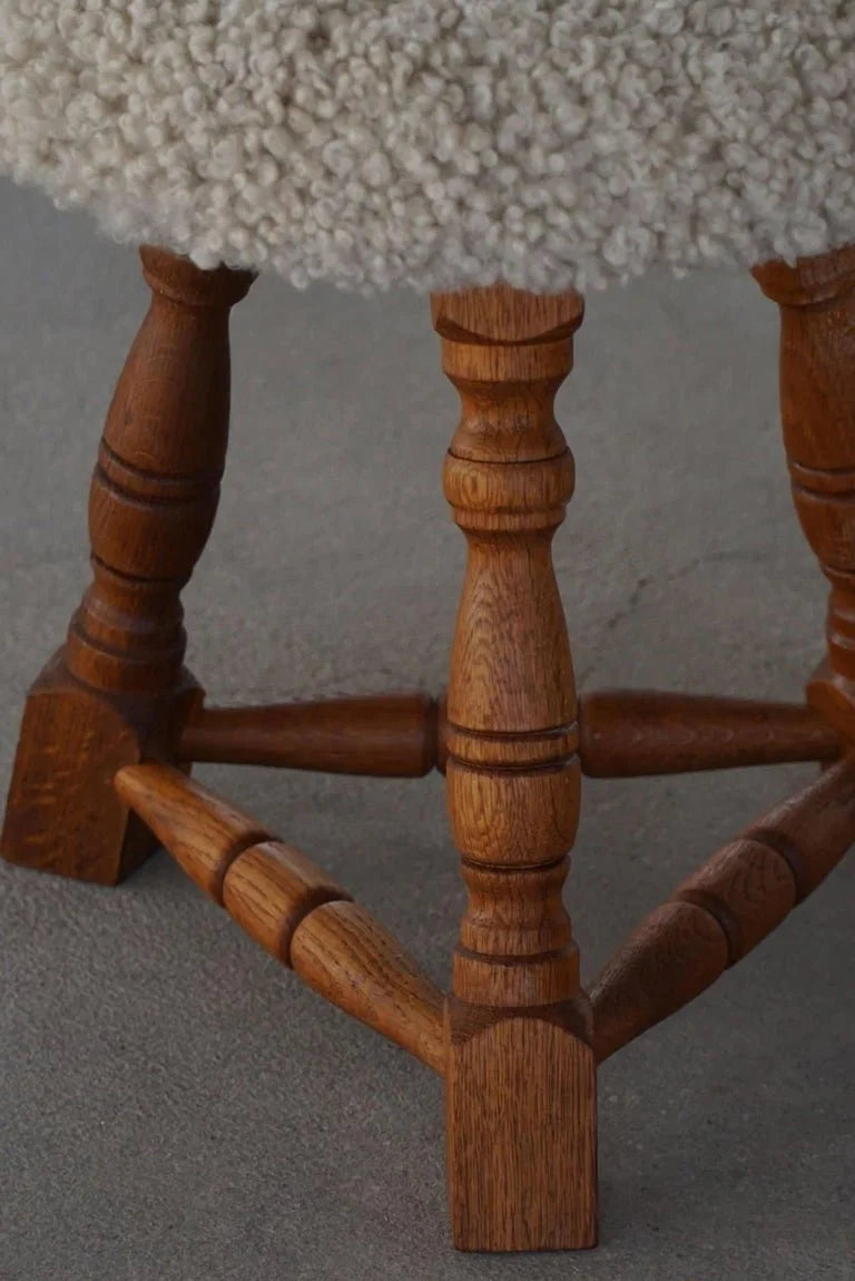 Set_of_2_Oak_Tripod_Stools_in_Danish_Modern,_Seats_in_Shearling_Lambswool,_1950s