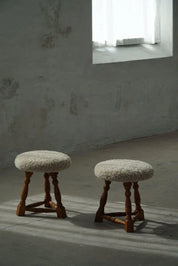 Set_of_2_Oak_Tripod_Stools_in_Danish_Modern,_Seats_in_Shearling_Lambswool,_1950s