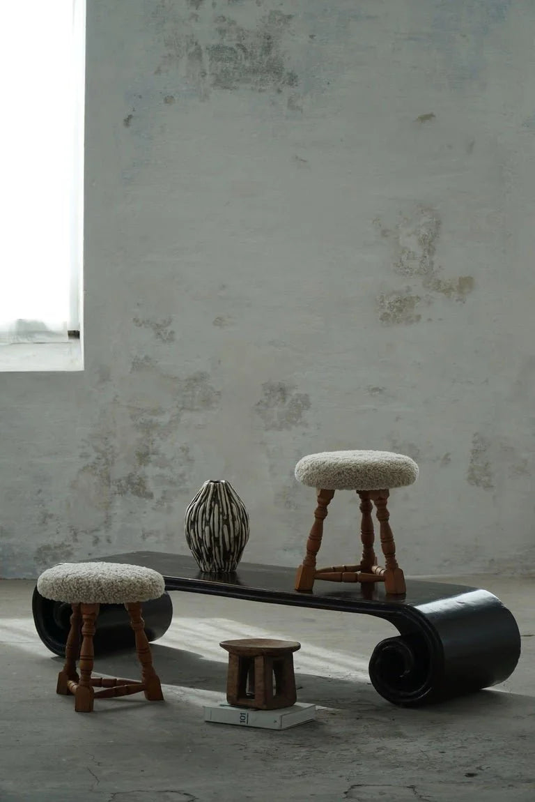 Set_of_2_Oak_Tripod_Stools_in_Danish_Modern,_Seats_in_Shearling_Lambswool,_1950s