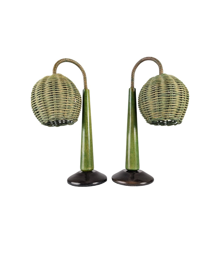 Set._of_2_Organic_Modern_Mario_Lopez_Torres_Style_Green_Rattan_Lamps_from_1980s