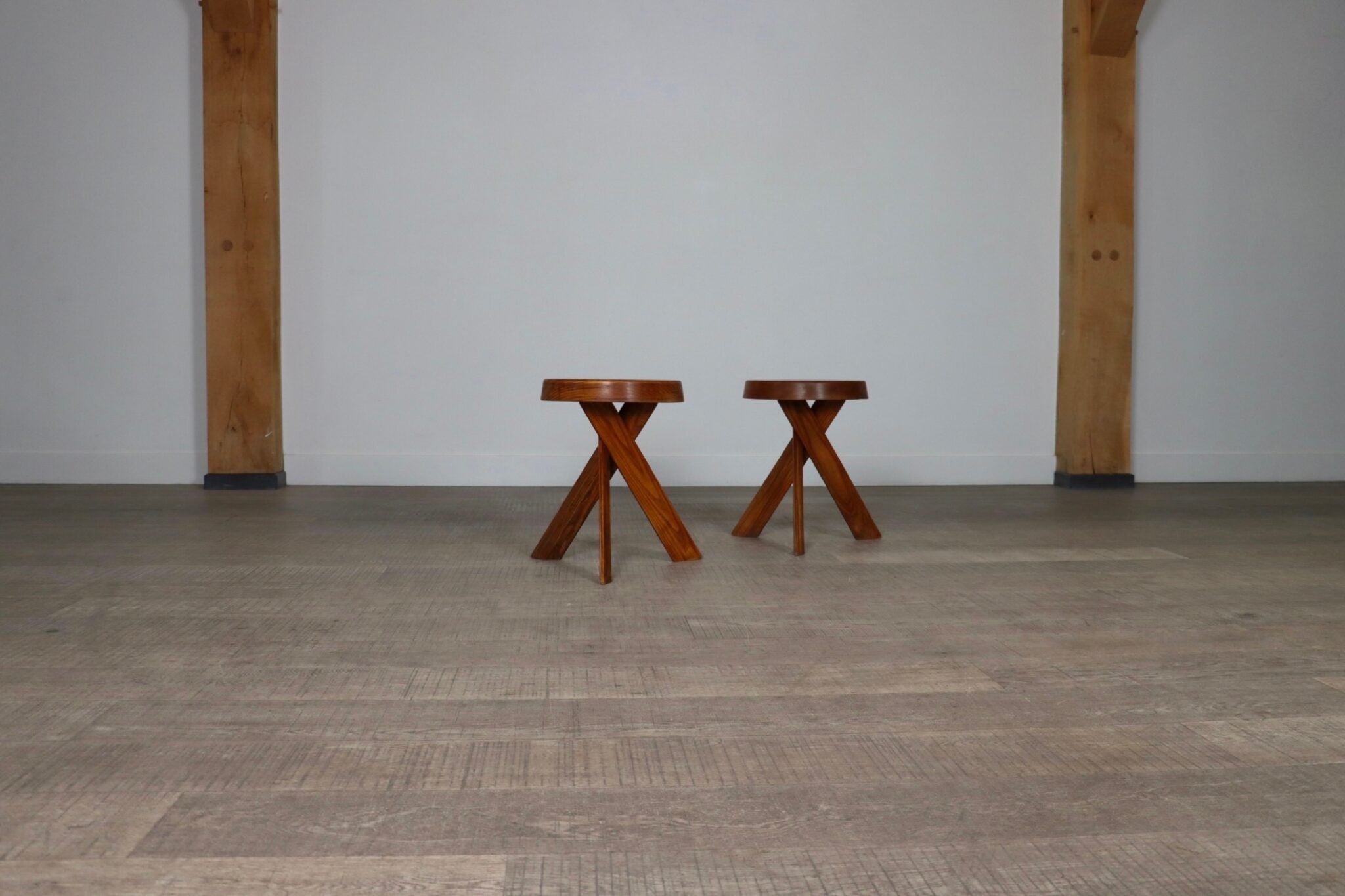 Set_of_2_Pierre_Chapo_S31_Stools_in_Solid_Elm,_France_1974