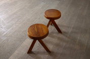 Set_of_2_Pierre_Chapo_S31_Stools_in_Solid_Elm,_France_1974