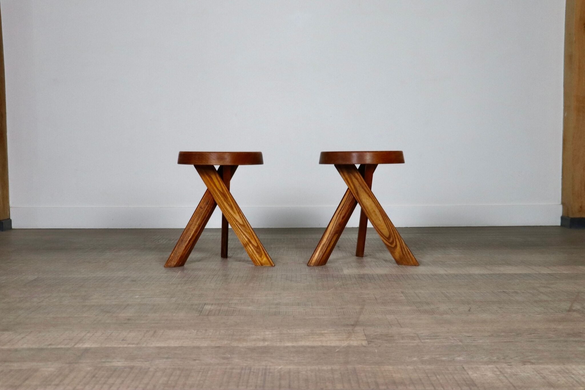Set_of_2_Pierre_Chapo_S31_Stools_in_Solid_Elm,_France_1974