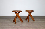 Set_of_2_Pierre_Chapo_S31_Stools_in_Solid_Elm,_France_1974