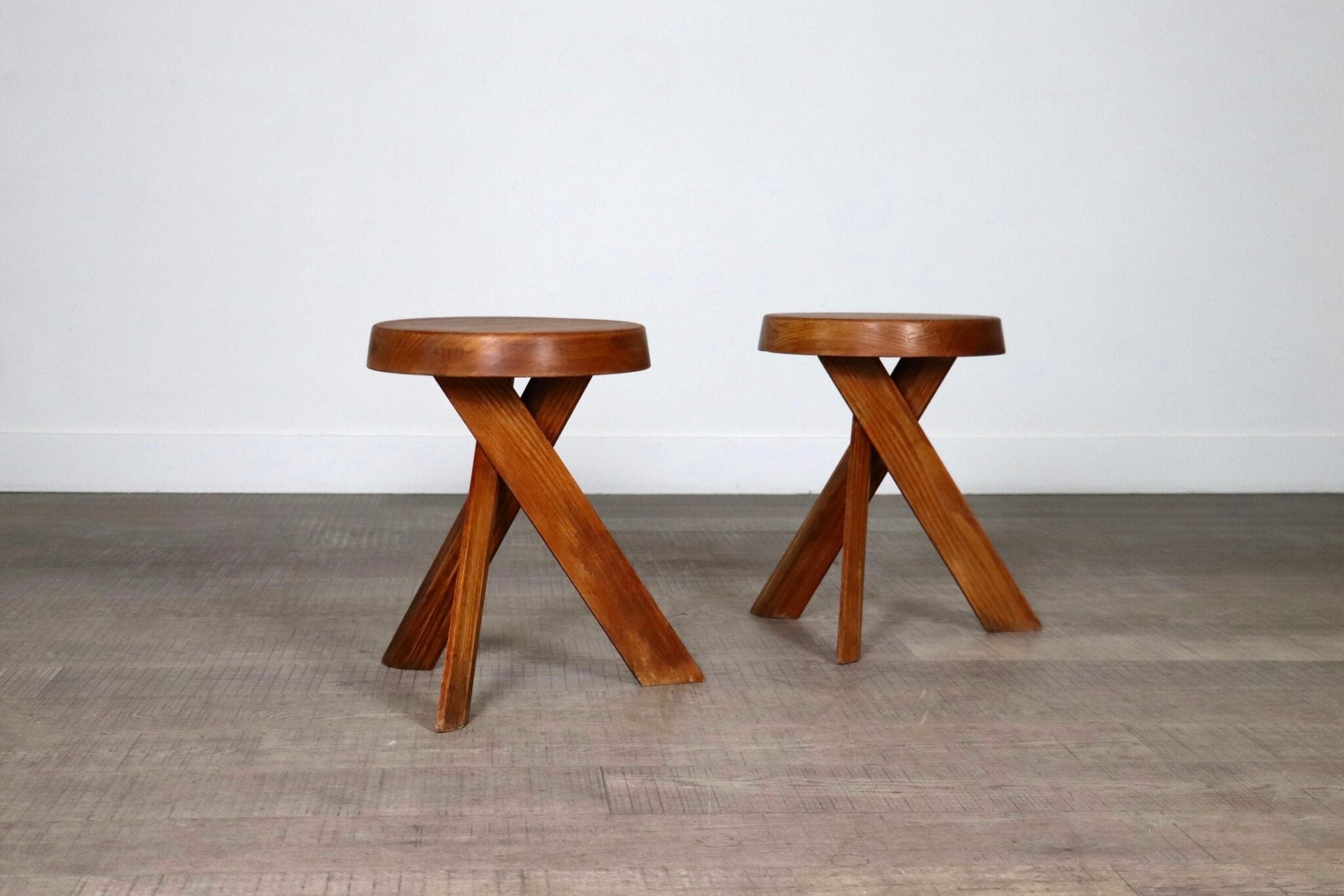 Set_of_2_Pierre_Chapo_S31_Stools_in_Solid_Elm,_France_1974